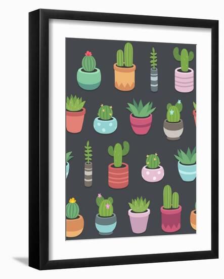 Cactus and Succulent Plants Seamless Pattern-Soodowoodo-Framed Art Print