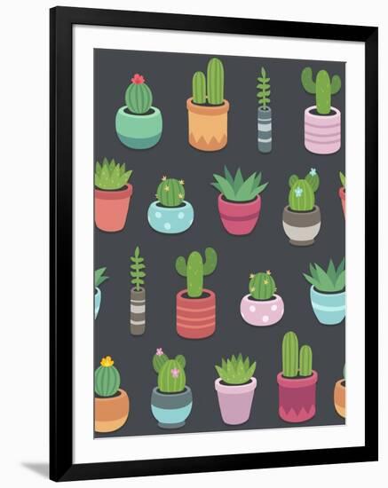 Cactus and Succulent Plants Seamless Pattern-Soodowoodo-Framed Art Print