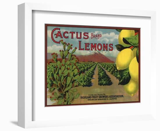 Cactus Brand - Highland, California - Citrus Crate Label-Lantern Press-Framed Art Print