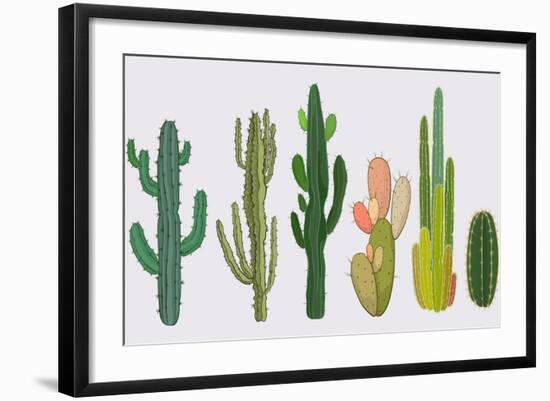 Cactus Collection in Vector Illustration-Roberto Chicano-Framed Art Print