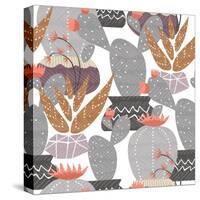 Cactus Plant Pattern - Colorful House Interior Mexican Plants-cienpies-Stretched Canvas