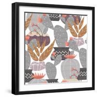 Cactus Plant Pattern - Colorful House Interior Mexican Plants-cienpies-Framed Art Print