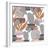 Cactus Plant Pattern - Colorful House Interior Mexican Plants-cienpies-Framed Art Print