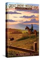 Cades Cove and Horse - Great Smoky Mountains National Park, TN-Lantern Press-Stretched Canvas