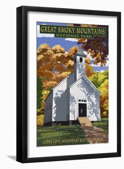 Cades Cove Baptist Church - Great Smoky Mountains National Park, TN-Lantern Press-Framed Art Print