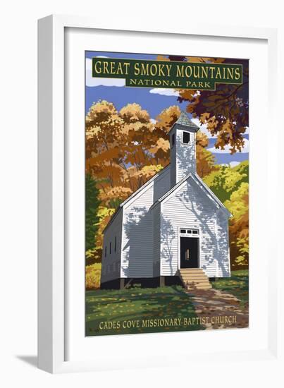 Cades Cove Baptist Church - Great Smoky Mountains National Park, TN-Lantern Press-Framed Art Print