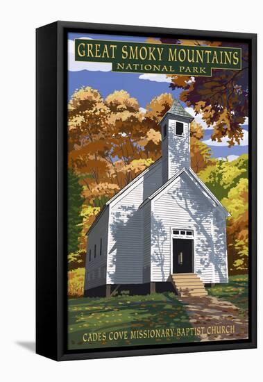 Cades Cove Baptist Church - Great Smoky Mountains National Park, TN-Lantern Press-Framed Stretched Canvas