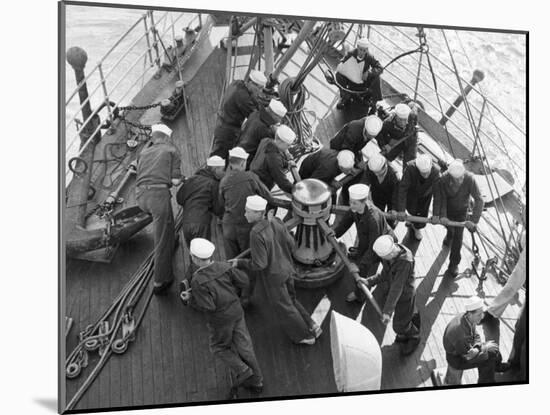 Cadets Raising the Anchor Aboard the Sorlandet in the English Channel, June 1952-null-Mounted Premium Photographic Print