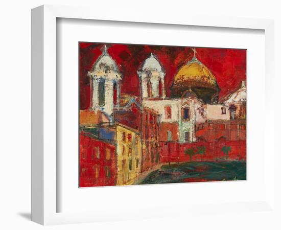 Cadiz Cathedral and Buildings, Red Sky ( Oil on Canvas)-Ann Oram-Framed Giclee Print