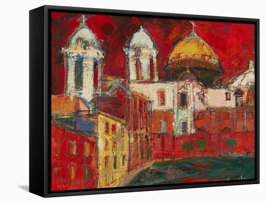 Cadiz Cathedral and Buildings, Red Sky ( Oil on Canvas)-Ann Oram-Framed Stretched Canvas