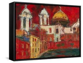 Cadiz Cathedral and Buildings, Red Sky ( Oil on Canvas)-Ann Oram-Framed Stretched Canvas