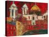 Cadiz Cathedral and Buildings, Red Sky ( Oil on Canvas)-Ann Oram-Stretched Canvas