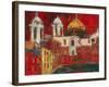Cadiz Cathedral and Buildings, Red Sky ( Oil on Canvas)-Ann Oram-Framed Giclee Print