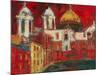 Cadiz Cathedral and Buildings, Red Sky ( Oil on Canvas)-Ann Oram-Mounted Giclee Print