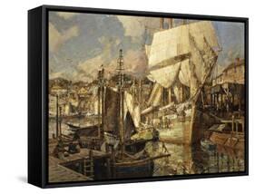 Cadiz Salt Ship, Gloucester Harbor-Frederick John Mulhaupt-Framed Stretched Canvas