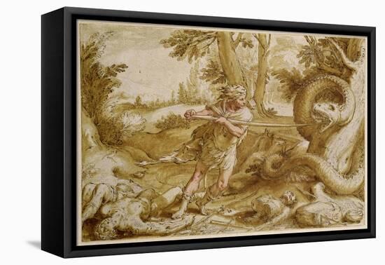 Cadmus About to Attack a Dragon-Hendrik Goltzius-Framed Stretched Canvas