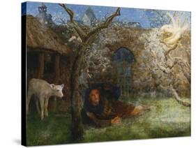 Caedmon's Awakening-Arthur Hughes-Stretched Canvas