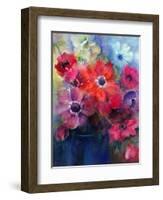 Caen Anemones in a Blue Jug-Karen Armitage-Framed Giclee Print