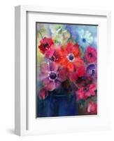 Caen Anemones in a Blue Jug-Karen Armitage-Framed Giclee Print