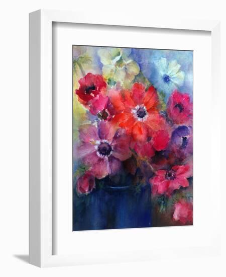 Caen Anemones in a Blue Jug-Karen Armitage-Framed Giclee Print