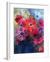 Caen Anemones in a Blue Jug-Karen Armitage-Framed Giclee Print