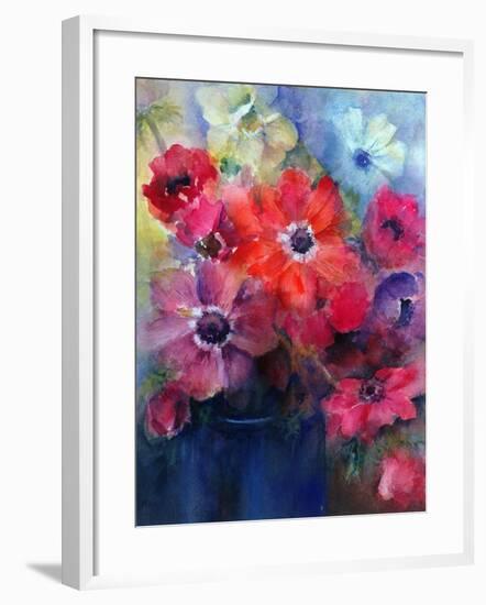 Caen Anemones in a Blue Jug-Karen Armitage-Framed Giclee Print