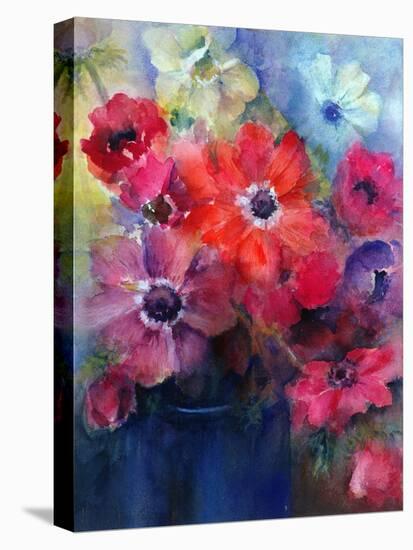 Caen Anemones in a Blue Jug-Karen Armitage-Stretched Canvas