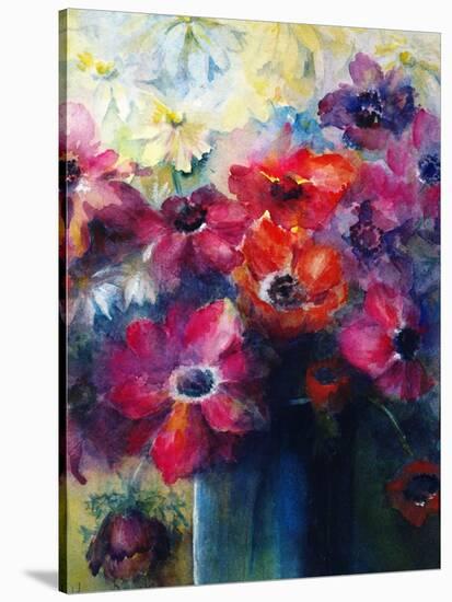 Caen Anemones with Daisies-Karen Armitage-Stretched Canvas