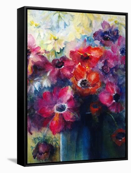 Caen Anemones with Daisies-Karen Armitage-Framed Stretched Canvas