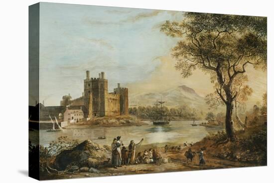 Caernarvon Castle, with a Harper in the Foreground-Paul Sandby-Stretched Canvas