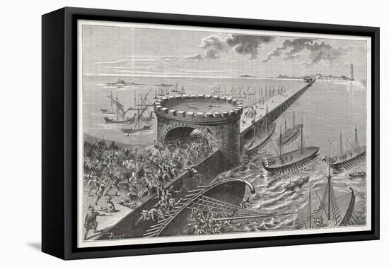 Caesar in Egypt Besieges Alexandria-Poyet-Framed Stretched Canvas