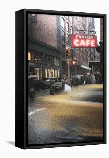 Cafe and cab rain-Moises Levy-Framed Stretched Canvas