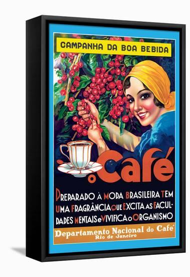 Café (Coffee) - Rio De Janeiro, Brazil - Vintage Advertising Poster, 1930s-Pacifica Island Art-Framed Stretched Canvas