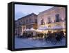 Cafe in the Evening, Piazza Duomo, Ortygia, Syracuse, Sicily, Italy, Europe-Martin Child-Framed Stretched Canvas