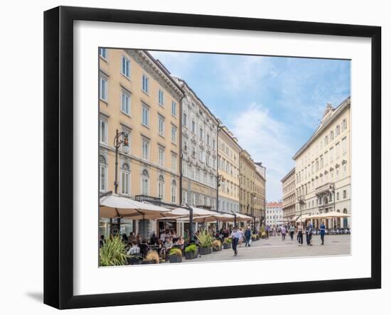 Cafe lined street, Trieste, Friuli Venezia Giulia, Italy, Europe-Jean Brooks-Framed Photographic Print