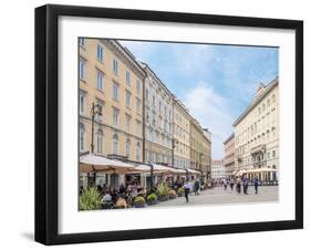 Cafe lined street, Trieste, Friuli Venezia Giulia, Italy, Europe-Jean Brooks-Framed Photographic Print