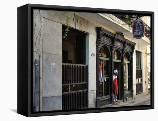 Cafe O'Reilly, Established 1893, in Calle O'Reilly in Havana's Historic Centre, Old Havana (Habana -John Harden-Framed Stretched Canvas