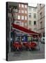 Cafe on Cobblestone Street, Rhone-Alps, Lyon, France-Lisa S. Engelbrecht-Stretched Canvas