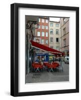 Cafe on Cobblestone Street, Rhone-Alps, Lyon, France-Lisa S. Engelbrecht-Framed Photographic Print