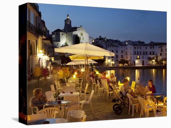 Cafe on Harbour, Cadaques, Costa Brava, Catalonia, Spain, Mediterranean, Europe-Stuart Black-Stretched Canvas