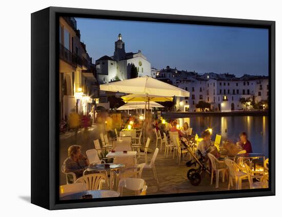 Cafe on Harbour, Cadaques, Costa Brava, Catalonia, Spain, Mediterranean, Europe-Stuart Black-Framed Stretched Canvas