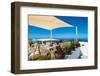 Cafe on the Terrace with A Beautiful Sea View.-Olga Gavrilova-Framed Photographic Print