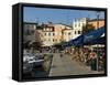 Cafe Scene Along the Harbour, Rovinj, Istria, Croatia, Adriatic, Europe-Stuart Black-Framed Stretched Canvas