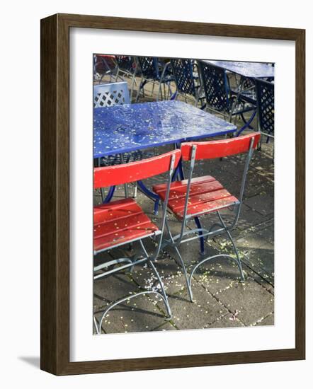 Cafe Table and Chairs on Oberer Rhineweg, Basel, Switzerland-Walter Bibikow-Framed Photographic Print