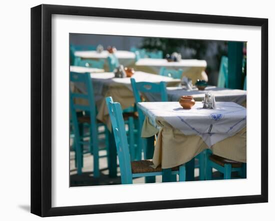 Cafe Table, Kokkari, Samos, Aegean Islands, Greece-Walter Bibikow-Framed Photographic Print