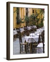 Cafe Tables, Hania, Hania Province, Crete, Greece-Walter Bibikow-Framed Photographic Print