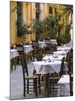 Cafe Tables, Hania, Hania Province, Crete, Greece-Walter Bibikow-Mounted Photographic Print