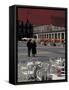 Cafe Tables in Plaza Mayor, Madrid, Spain-David Barnes-Framed Stretched Canvas