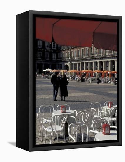 Cafe Tables in Plaza Mayor, Madrid, Spain-David Barnes-Framed Stretched Canvas