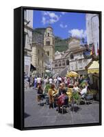 Cafes and Cathedral, Amalfi, Amalfi Coast, Campania, Italy, Europe-Gavin Hellier-Framed Stretched Canvas